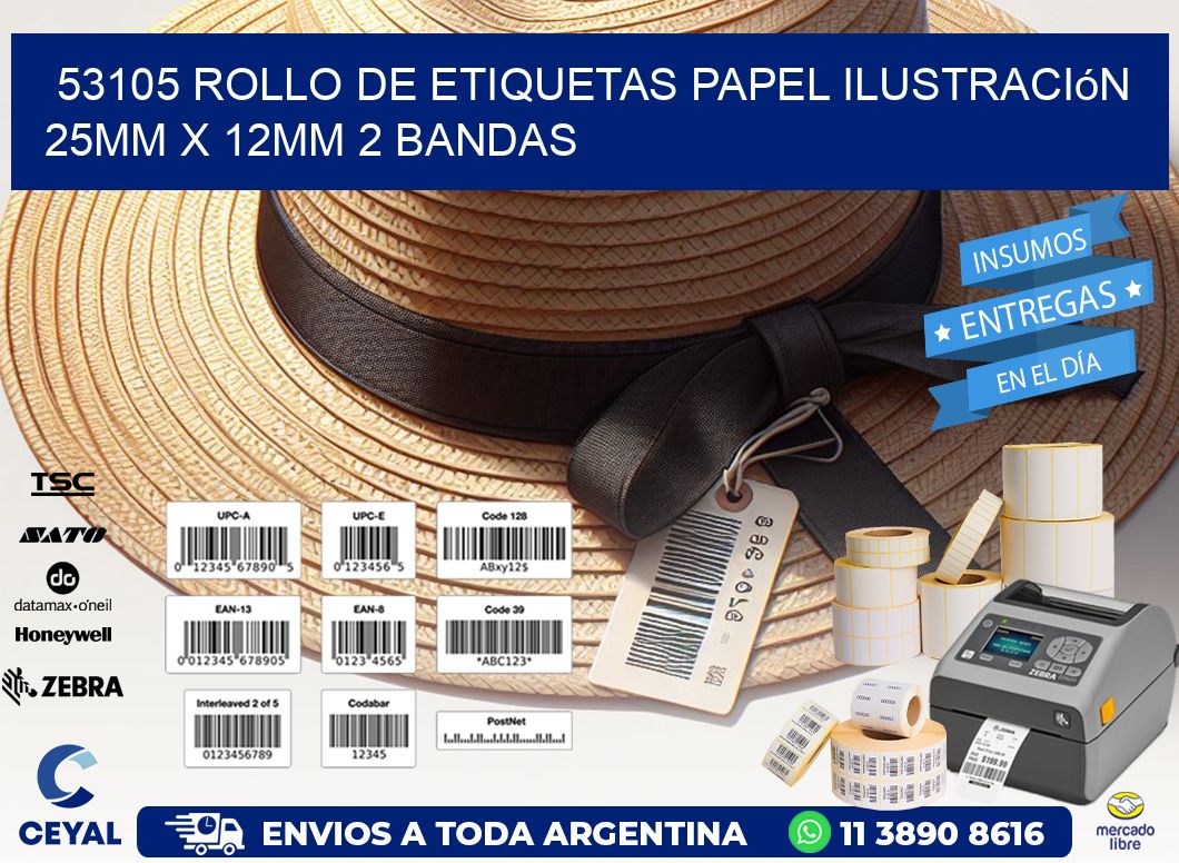 53105 Rollo de Etiquetas Papel Ilustración 25mm x 12mm 2 Bandas