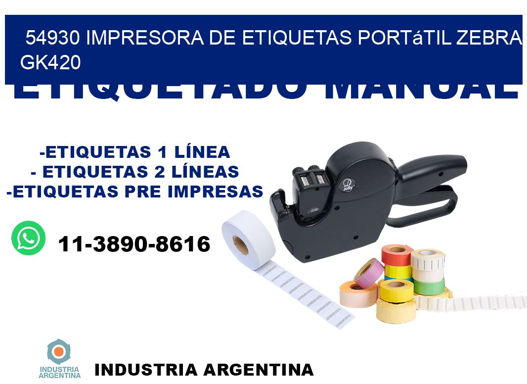 54930 impresora de etiquetas portátil Zebra GK420