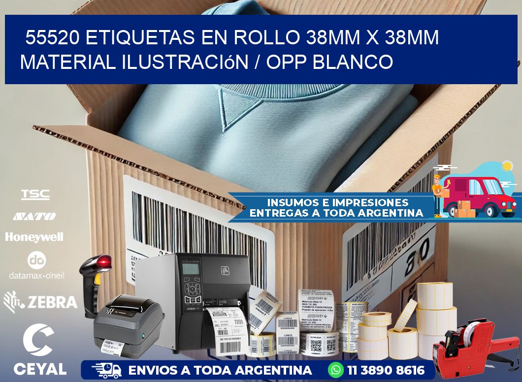 55520 Etiquetas en rollo 38mm x 38mm material Ilustración / OPP Blanco