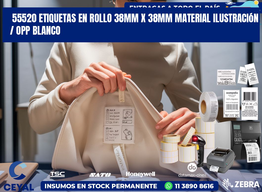 55520 Etiquetas en rollo 38mm x 38mm material Ilustración / OPP Blanco