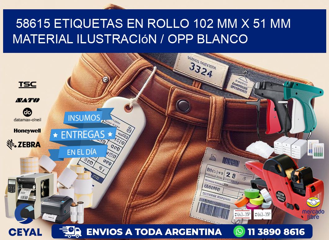 58615 Etiquetas en rollo 102 mm x 51 mm material Ilustración / OPP Blanco