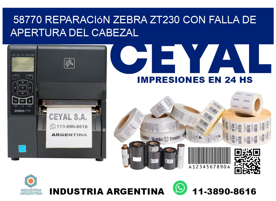 58770 reparación zebra zt230 con falla de apertura del cabezal