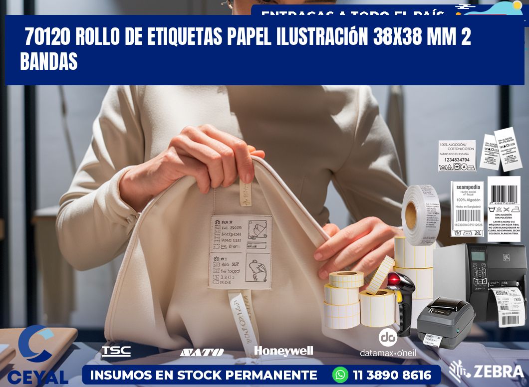 70120 Rollo de Etiquetas Papel Ilustración 38×38 Mm 2 Bandas