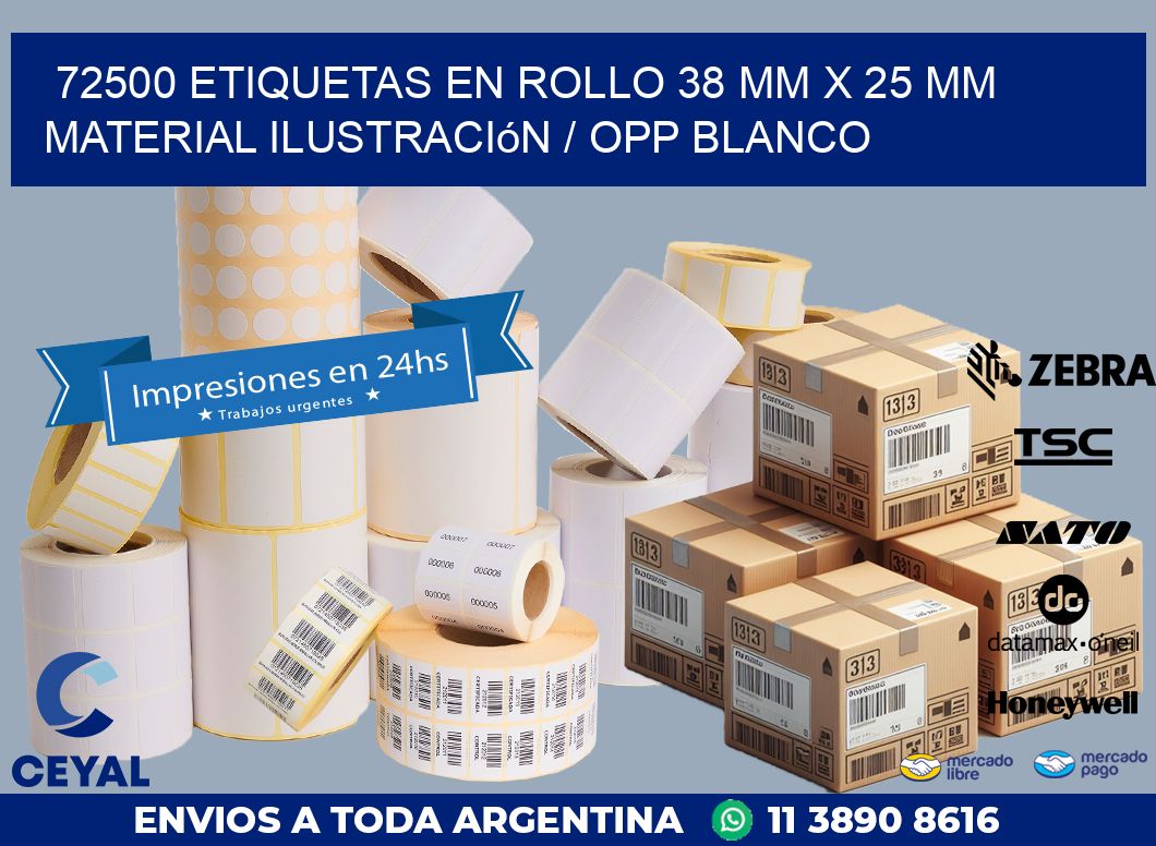 72500 Etiquetas en rollo 38 mm x 25 mm material Ilustración / OPP Blanco