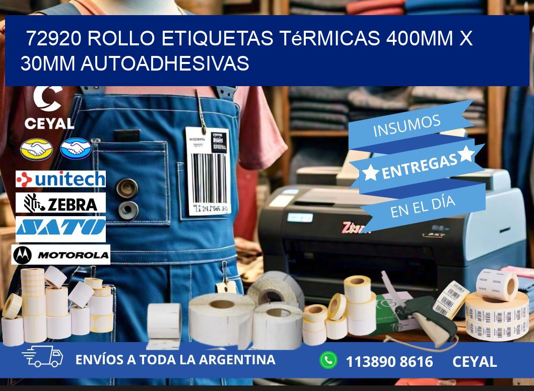 72920 Rollo Etiquetas Térmicas 400mm X 30mm Autoadhesivas