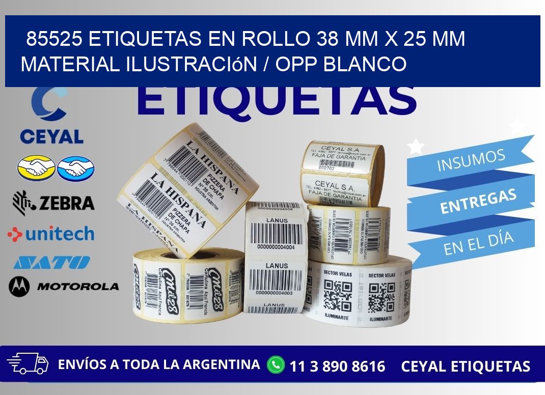 85525 Etiquetas en rollo 38 mm x 25 mm material Ilustración / OPP Blanco