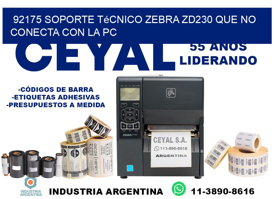 92175 soporte técnico zebra zd230 que no conecta con la pc