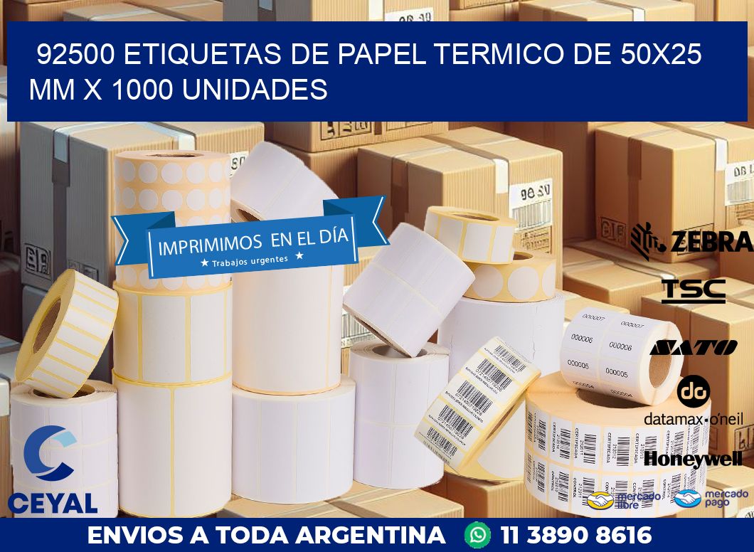 92500 Etiquetas De Papel Termico De 50x25 Mm X 1000 Unidades