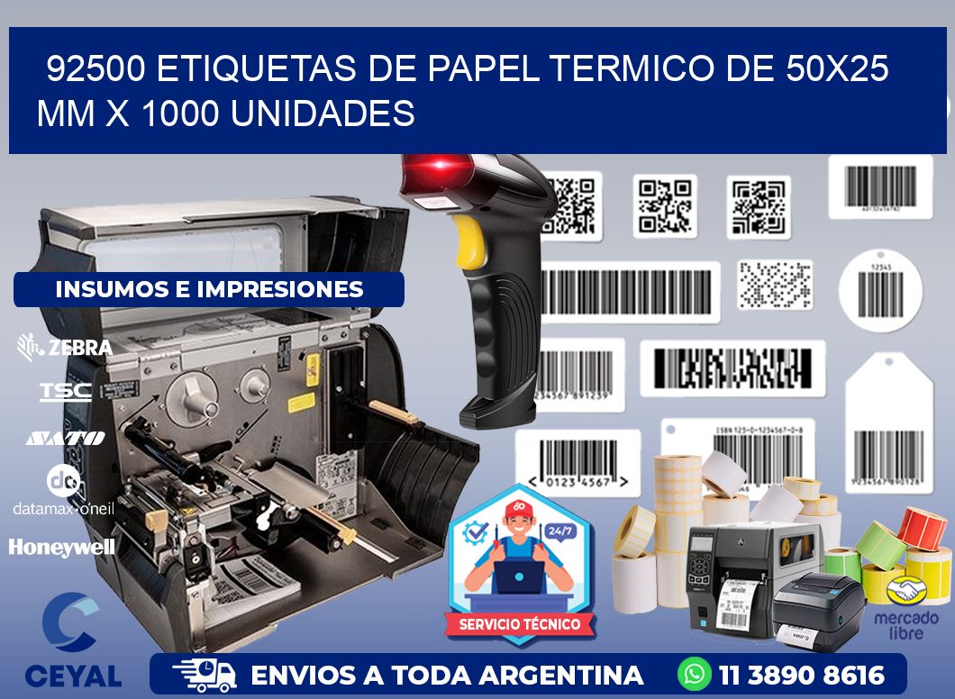 92500 Etiquetas De Papel Termico De 50x25 Mm X 1000 Unidades