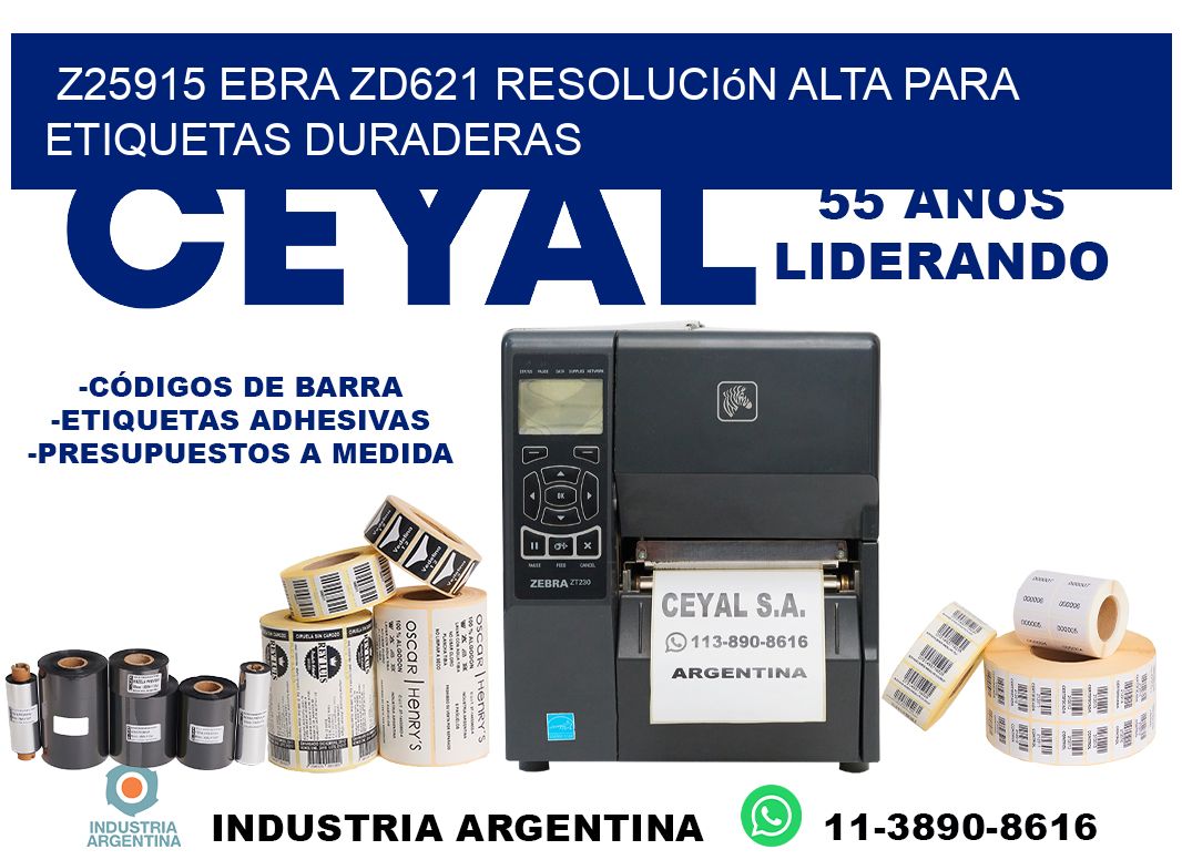 Z25915 ebra ZD621 resolución alta para etiquetas duraderas