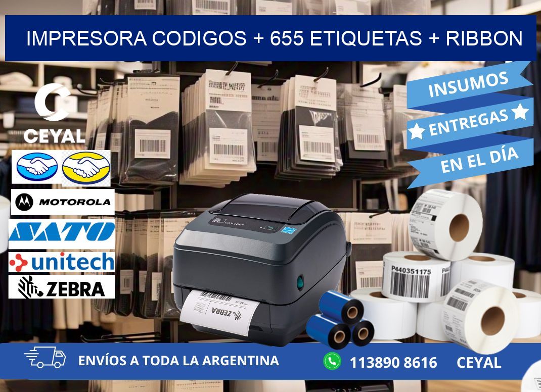 impresora codigos + 655 etiquetas + ribbon