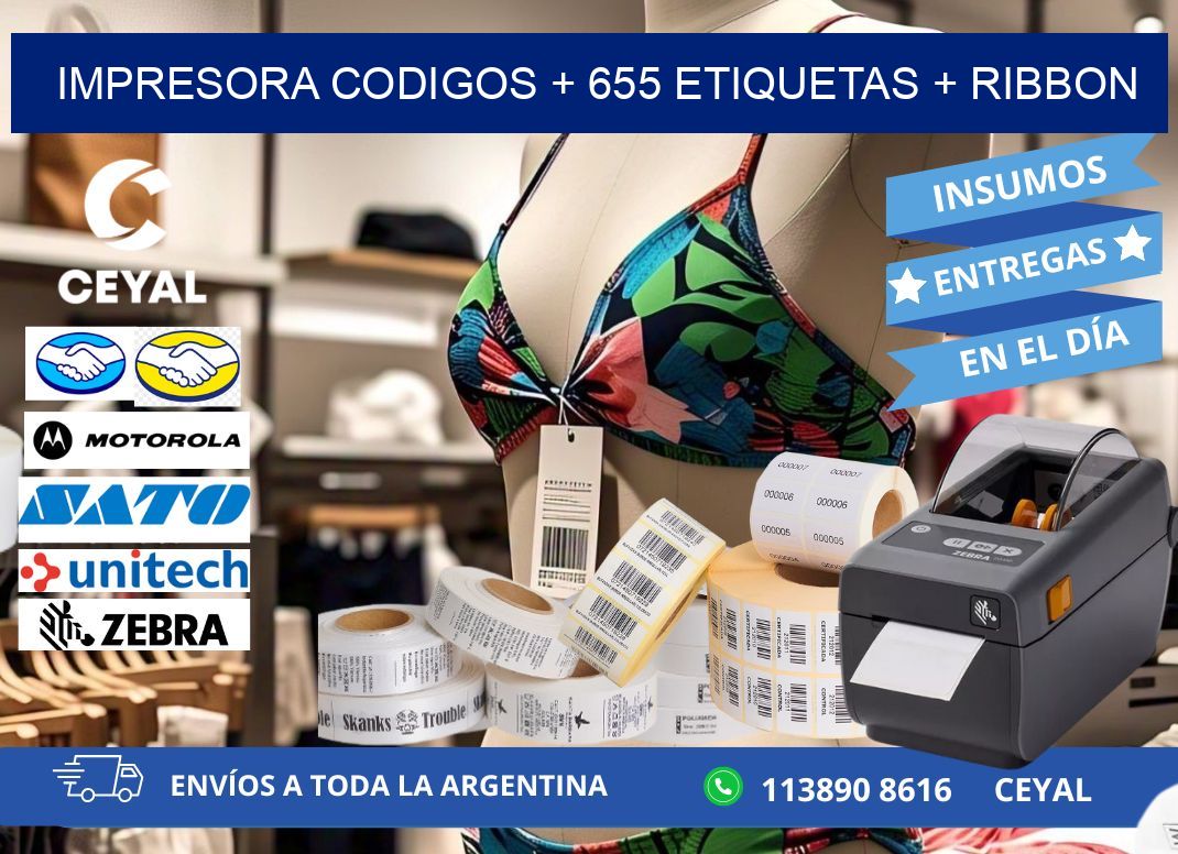 impresora codigos + 655 etiquetas + ribbon