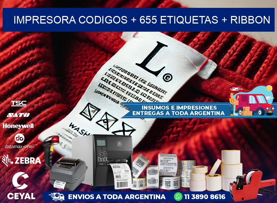 impresora codigos + 655 etiquetas + ribbon