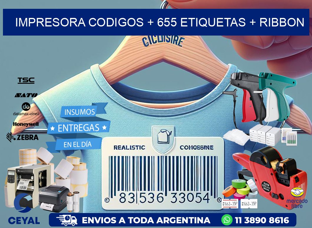 impresora codigos + 655 etiquetas + ribbon