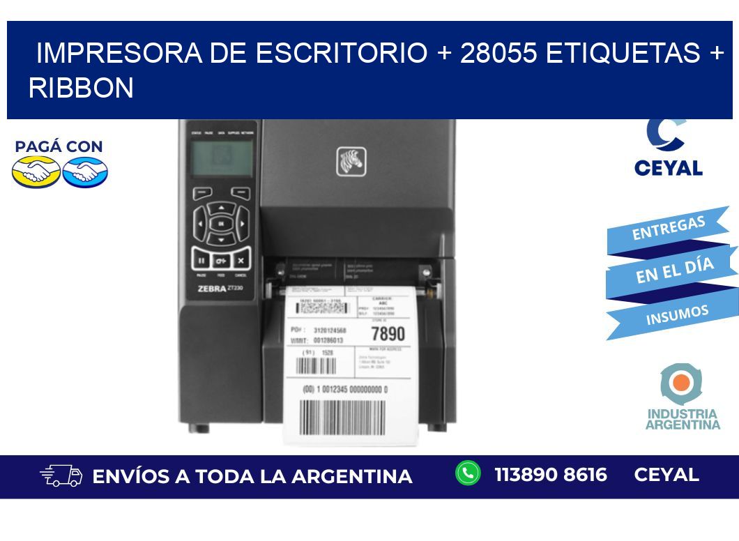 impresora de escritorio + 28055 etiquetas + ribbon