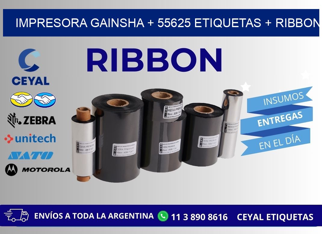 impresora gainsha + 55625 etiquetas + ribbon
