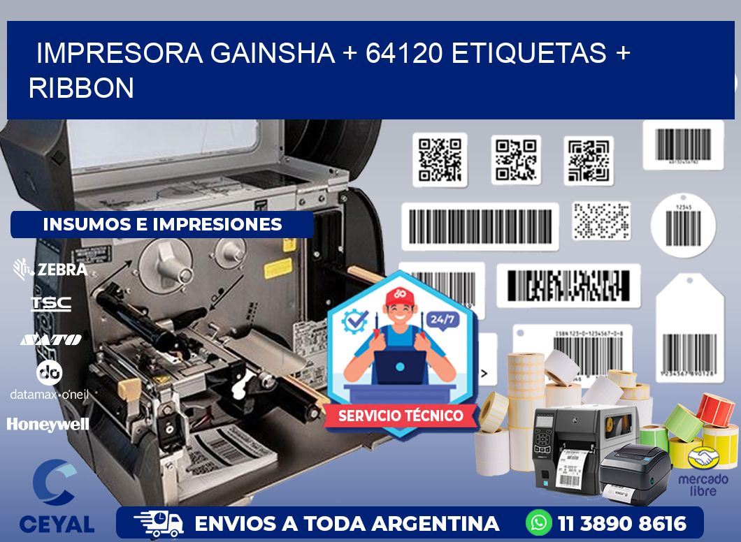 impresora gainsha + 64120 etiquetas + ribbon