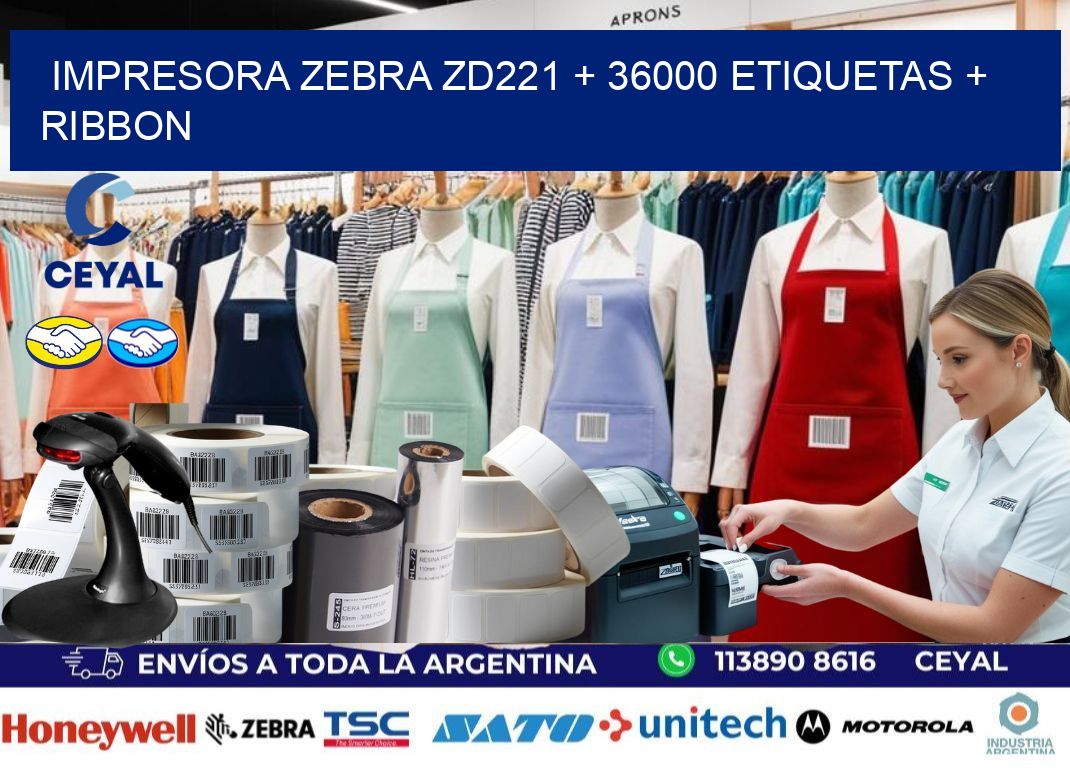 impresora zebra zd221 + 36000 etiquetas + ribbon