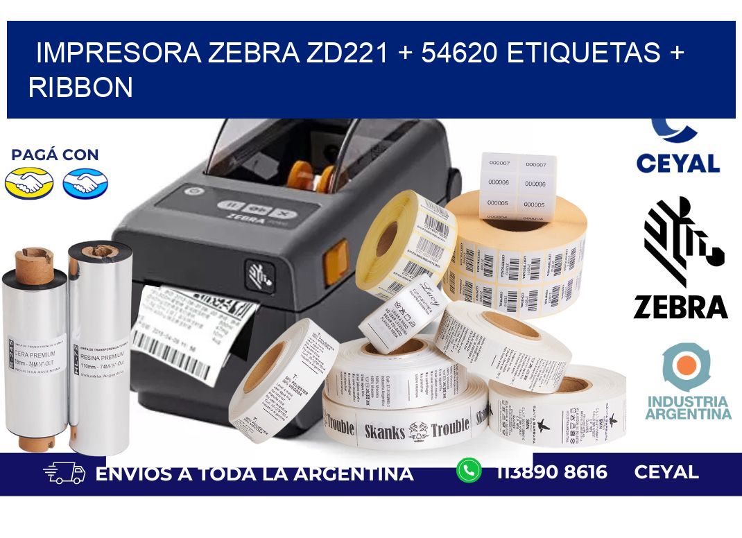 impresora zebra zd221 + 54620 etiquetas + ribbon