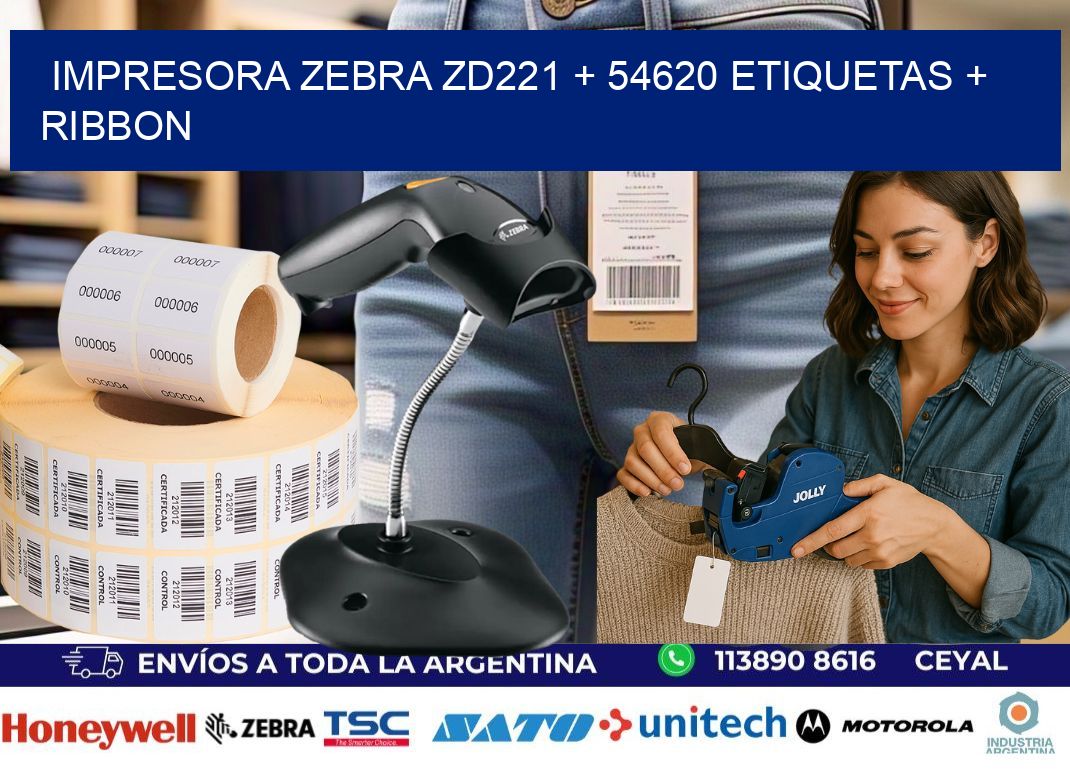 impresora zebra zd221 + 54620 etiquetas + ribbon