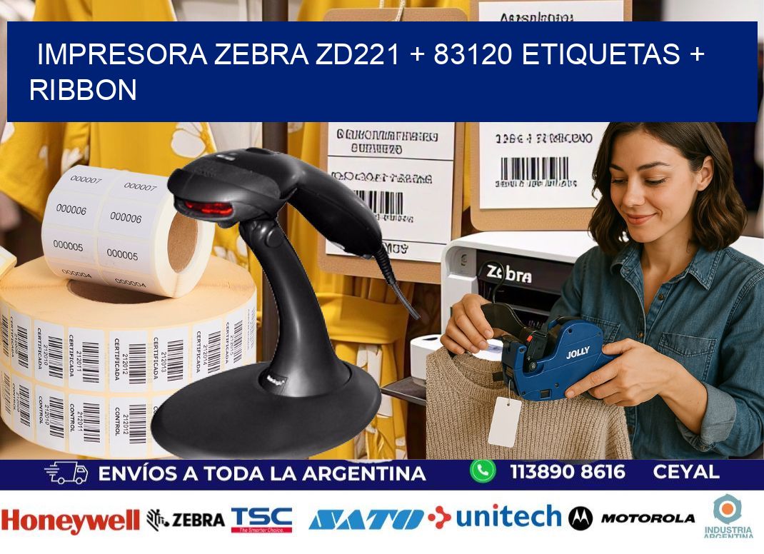 impresora zebra zd221 + 83120 etiquetas + ribbon