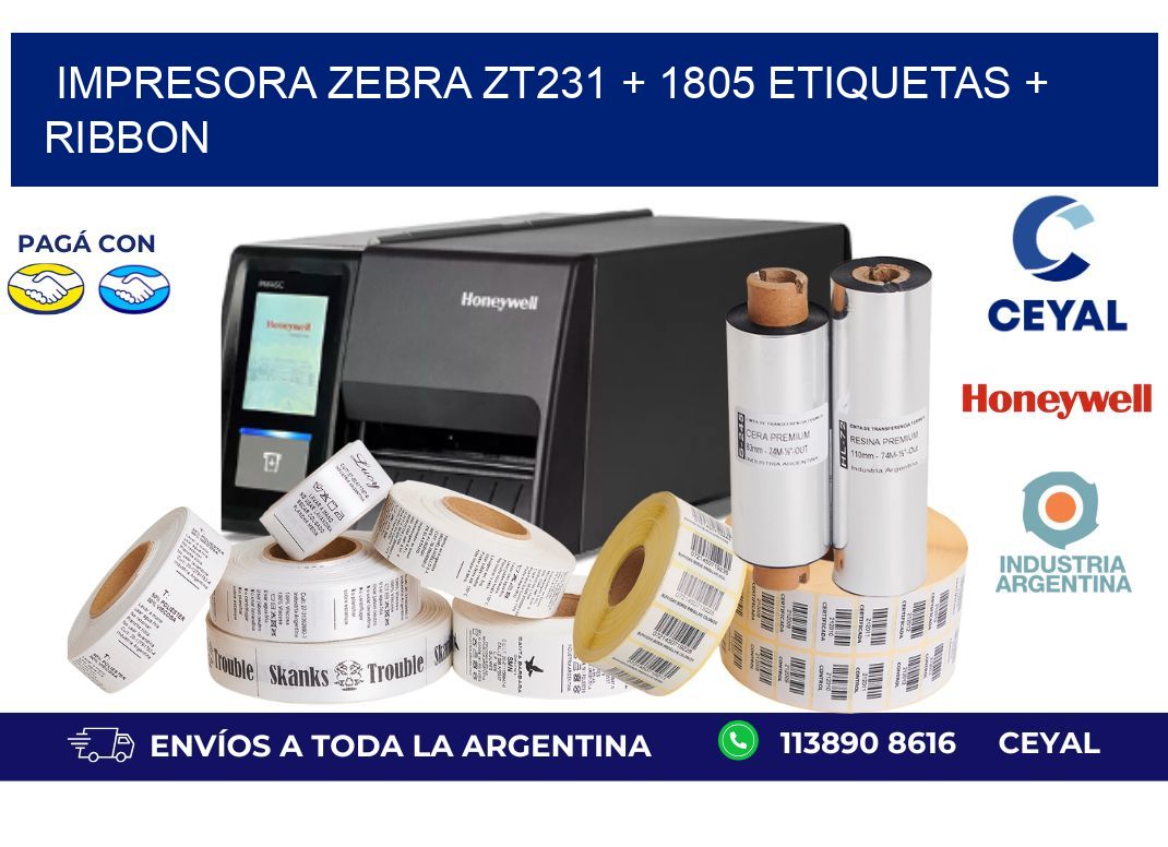 impresora zebra zt231 + 1805 etiquetas + ribbon