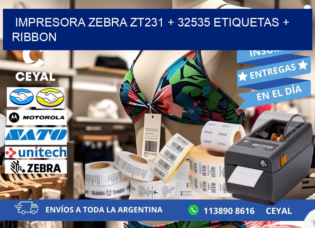 impresora zebra zt231 + 32535 etiquetas + ribbon