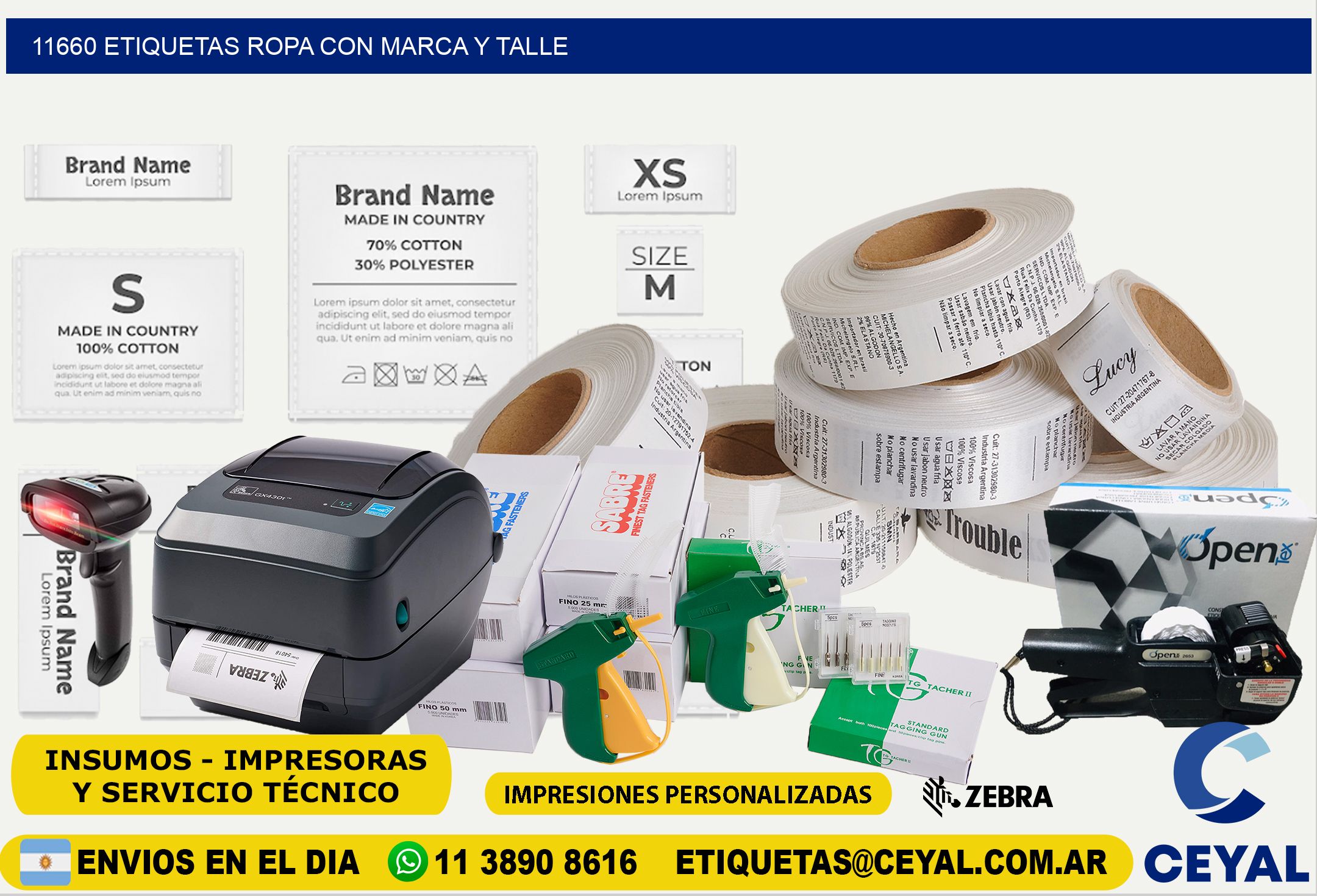 11660 Etiquetas ropa con marca y talle