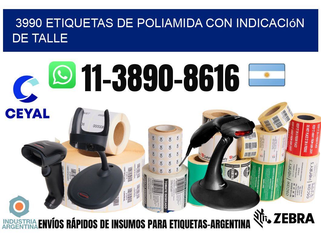 3990 Etiquetas de poliamida con indicación de talle