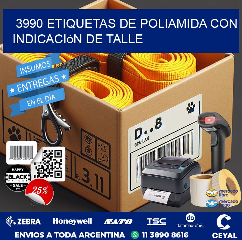 3990 Etiquetas de poliamida con indicación de talle