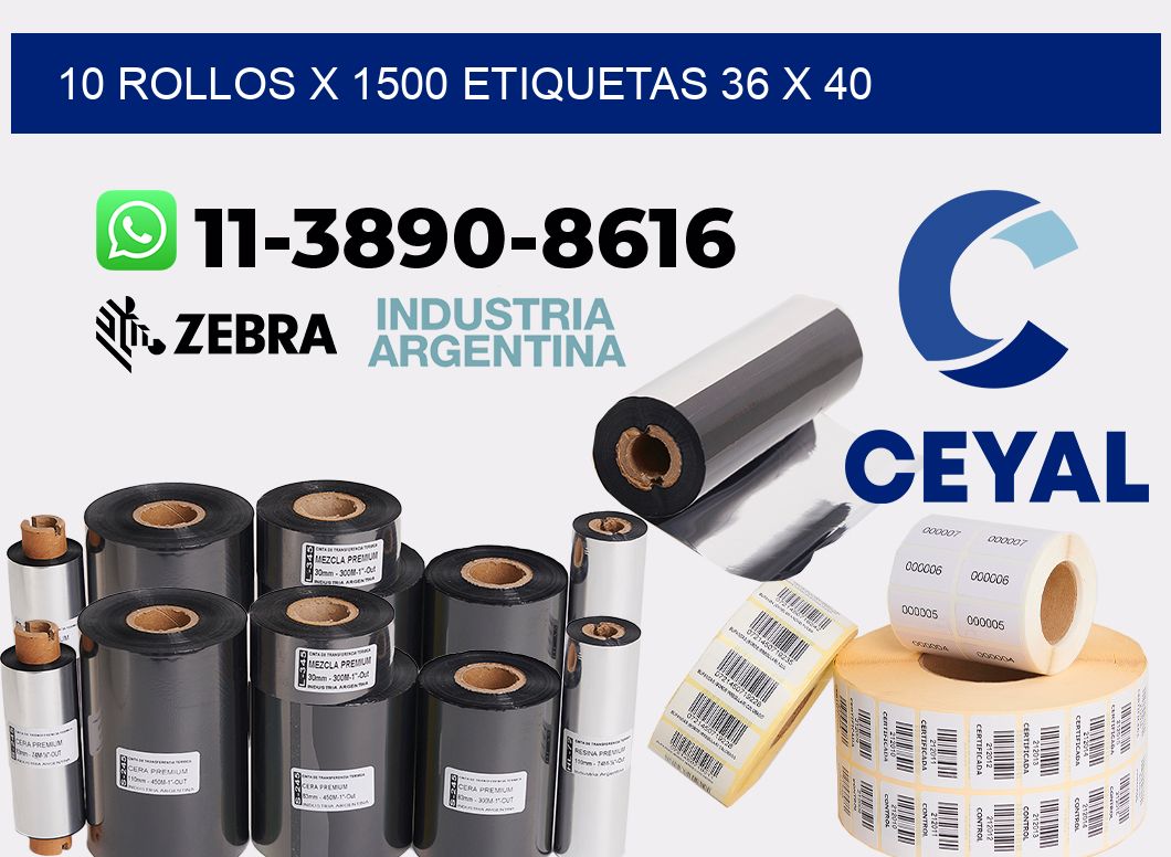 10 rollos x 1500 etiquetas 36 x 40