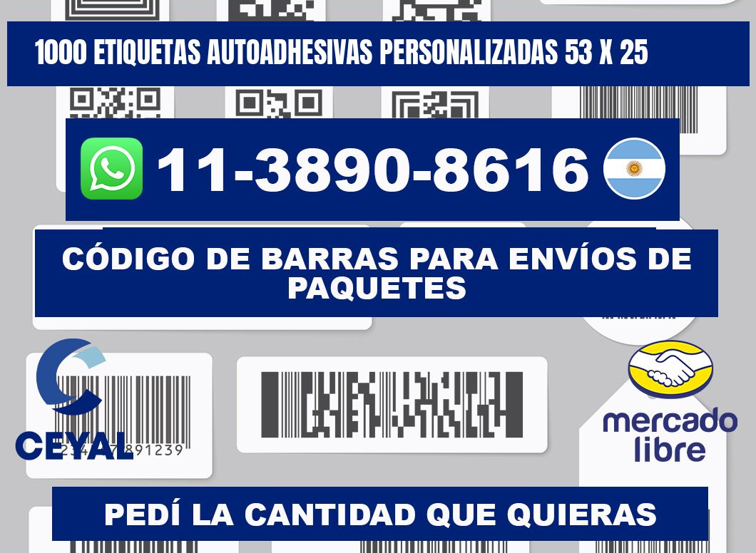 1000 Etiquetas autoadhesivas personalizadas 53 x 25