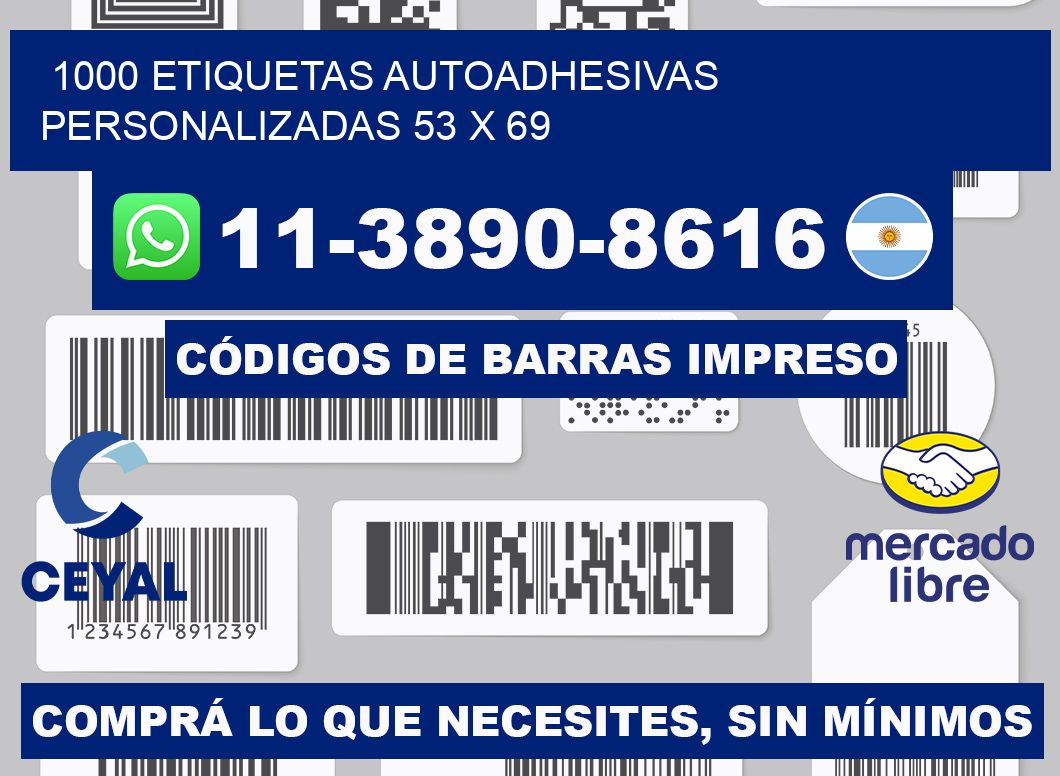 1000 Etiquetas autoadhesivas personalizadas 53 x 69