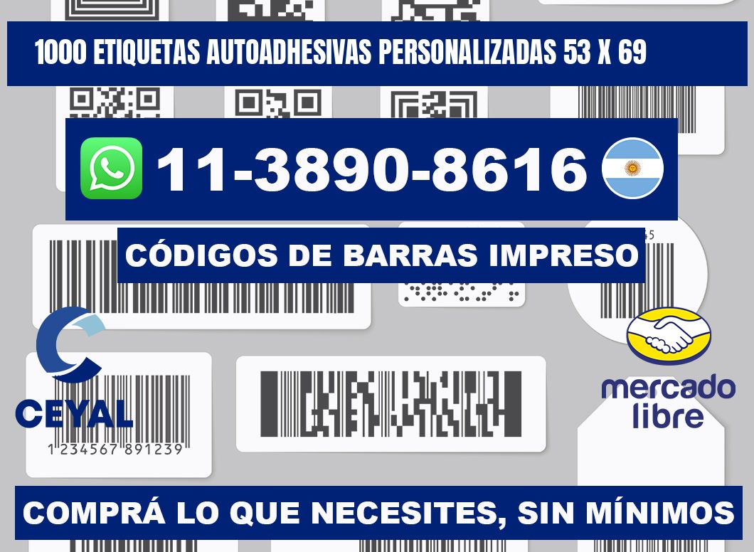 1000 Etiquetas autoadhesivas personalizadas 53 x 69