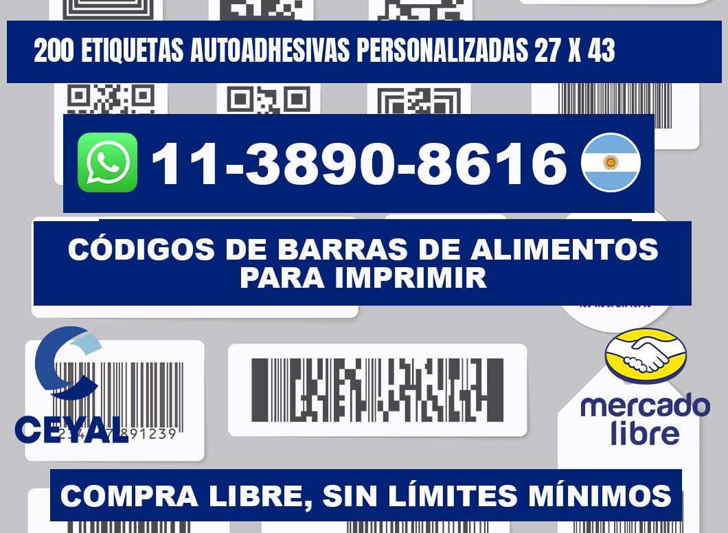 200 Etiquetas autoadhesivas personalizadas 27 x 43
