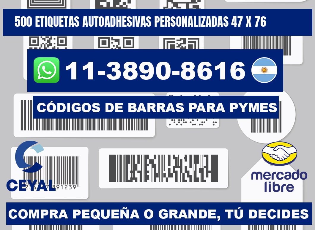 500 Etiquetas autoadhesivas personalizadas 47 x 76
