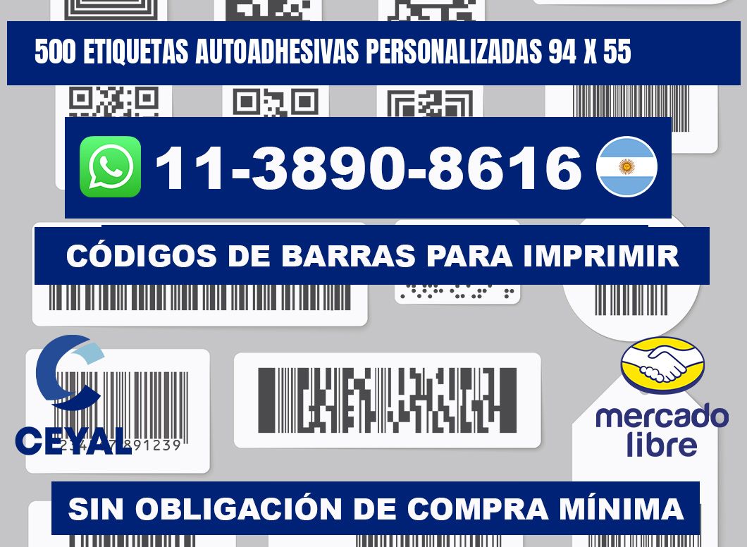 500 Etiquetas autoadhesivas personalizadas 94 x 55