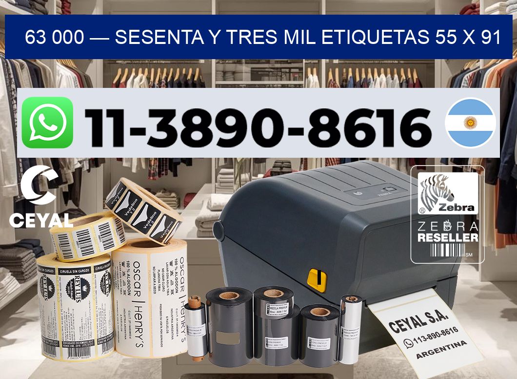 63 000 — sesenta y tres mil etiquetas 55 x 91