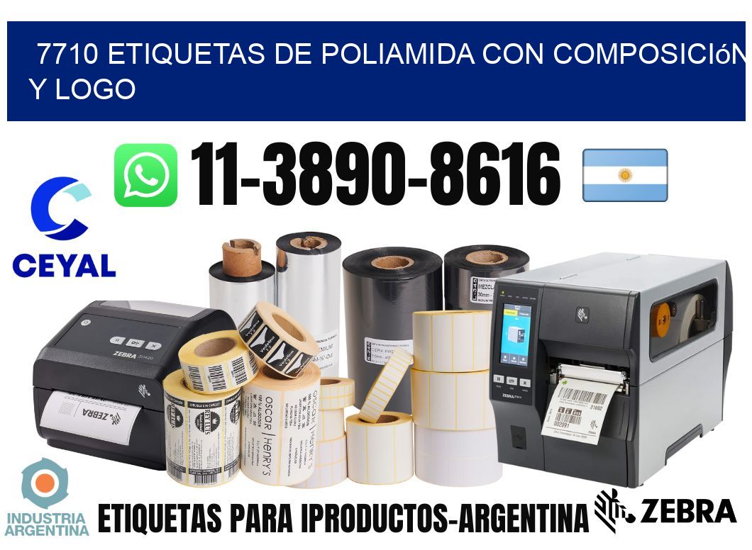 7710 Etiquetas de poliamida con composición y logo