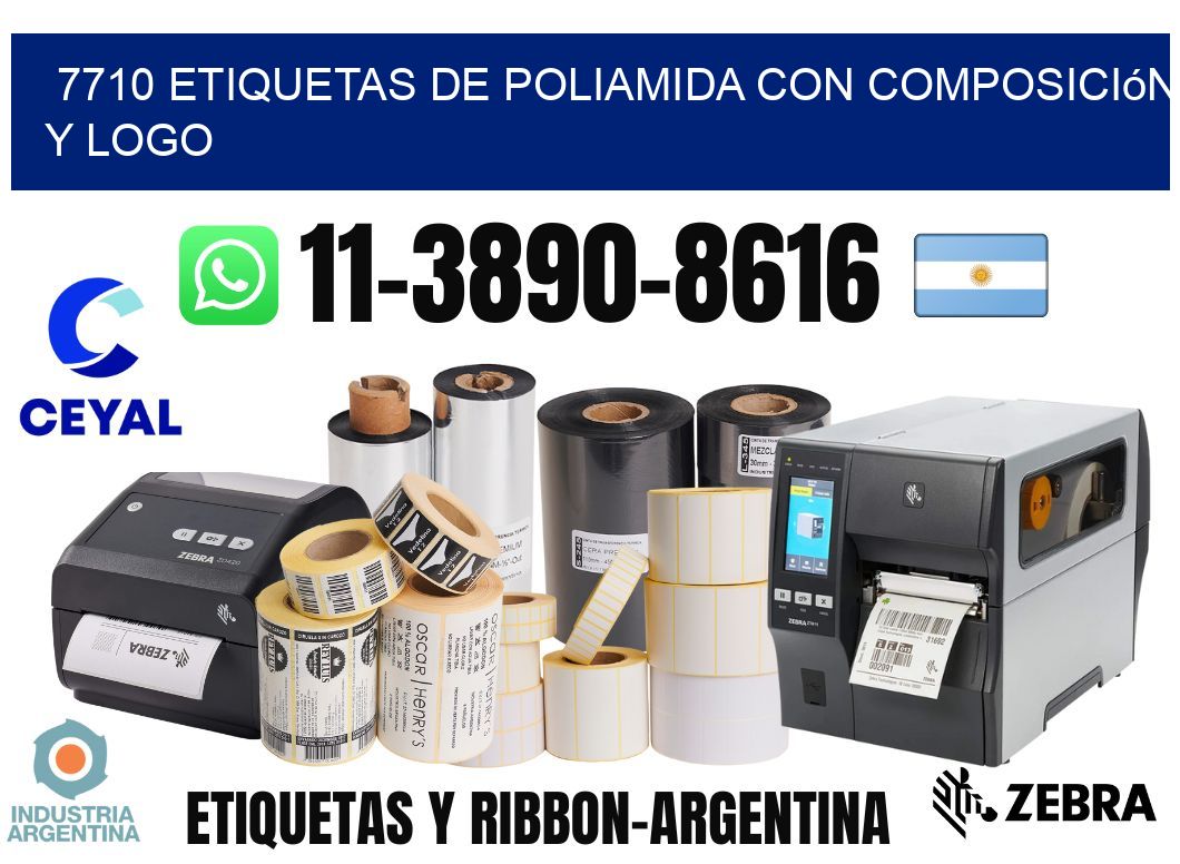 7710 Etiquetas de poliamida con composición y logo