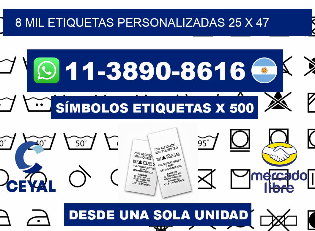 8 mil etiquetas personalizadas 25 x 47