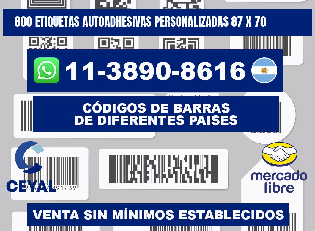 800 Etiquetas autoadhesivas personalizadas 87 x 70