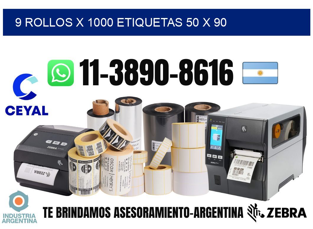 9 rollos x 1000 etiquetas 50 x 90