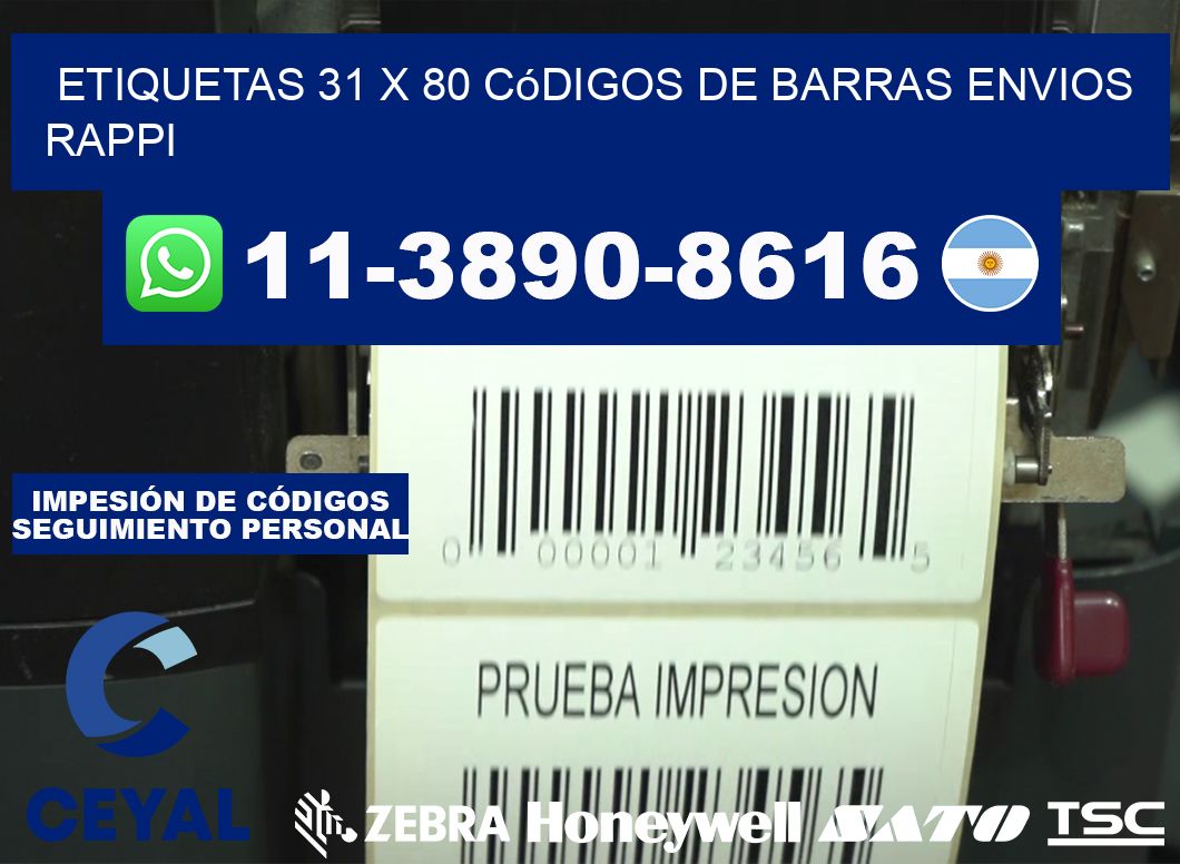 etiquetas 31 x 80 códigos de barras envios rappi
