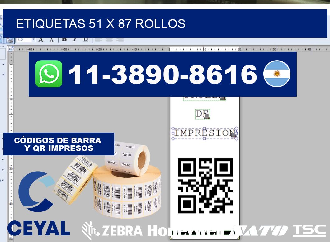 etiquetas 51 x 87 rollos