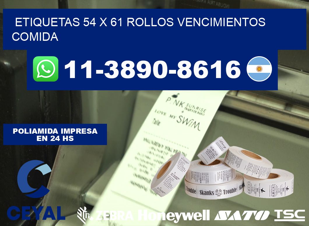 etiquetas 54 x 61 rollos vencimientos comida