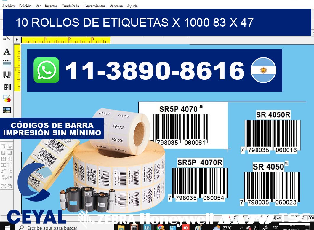 10 rollos de etiquetas x 1000 83 x 47