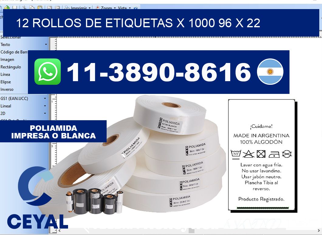 12 rollos de etiquetas x 1000 96 x 22