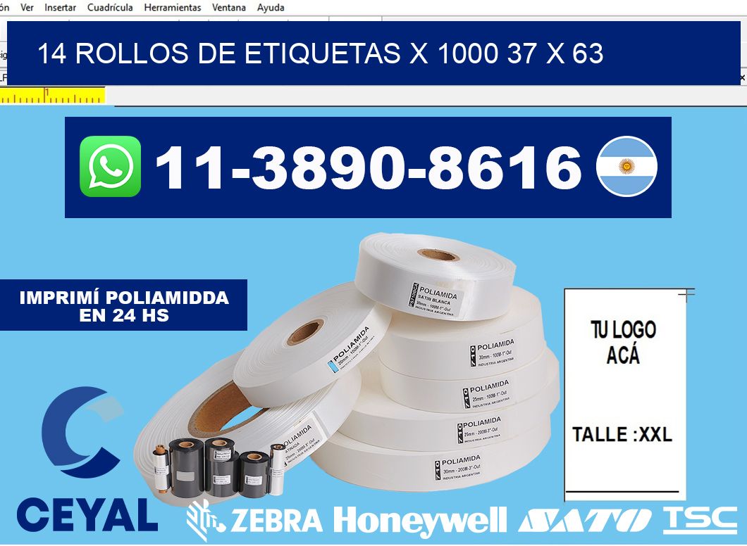 14 rollos de etiquetas x 1000 37 x 63