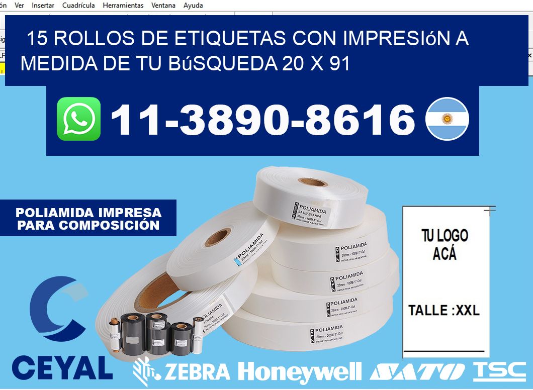 15 rollos de etiquetas con impresión a medida de tu búsqueda 20 x 91